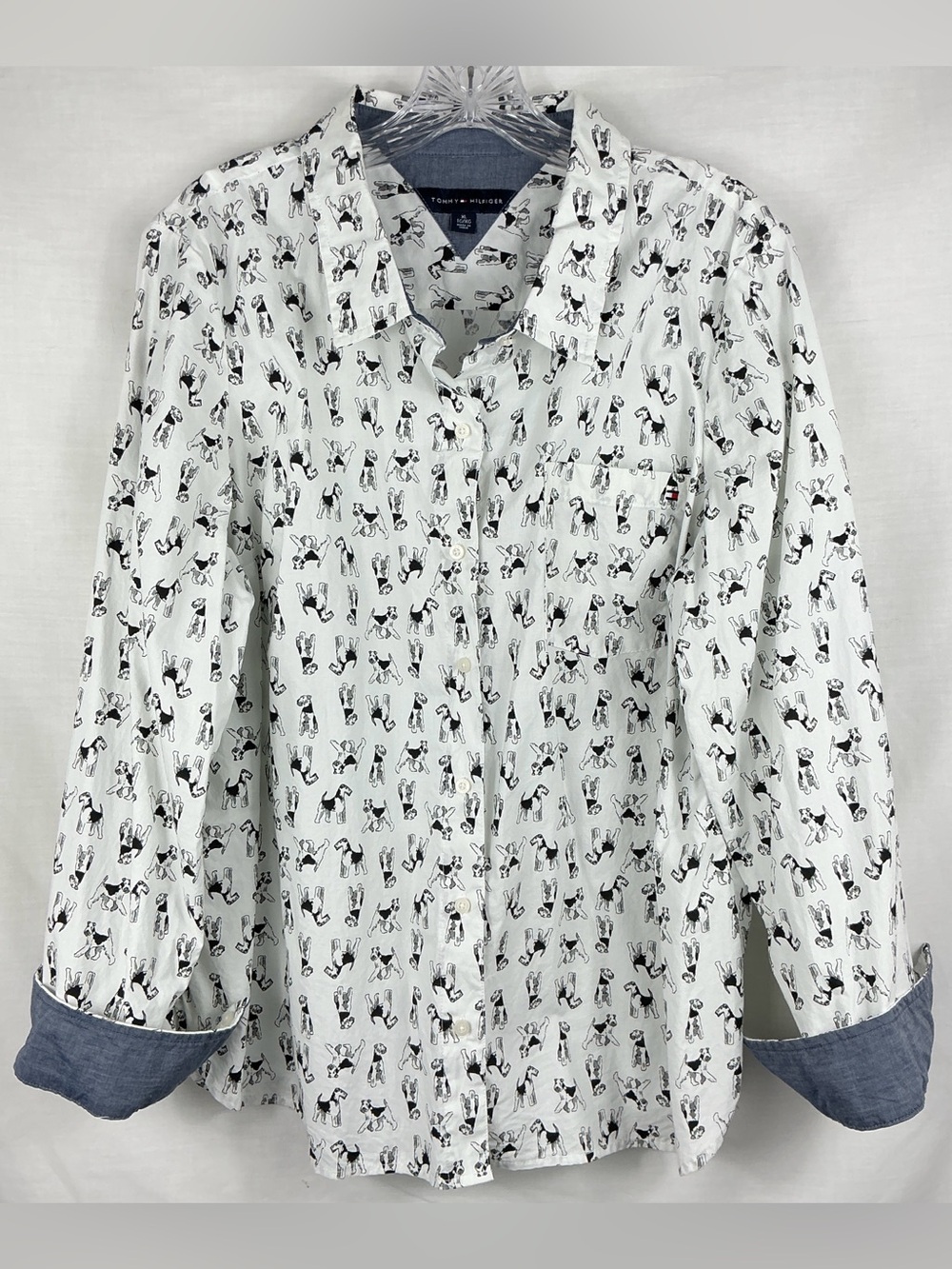 TOMMY HILFIGER Terrier Dg Graphic Button Down Shirt Womens XL